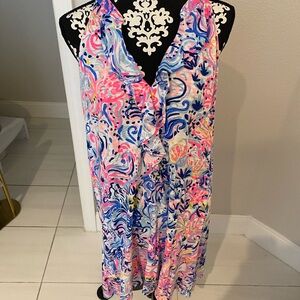 Lilly Pulitzer Vibrant Pink and Blue Midi Dress